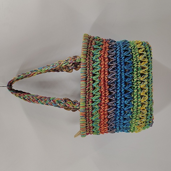 Cappelli Straworld Rainbow Crocheted Boho Natural Straw Shoulder Bag Bead Tassel - Picture 2 of 6